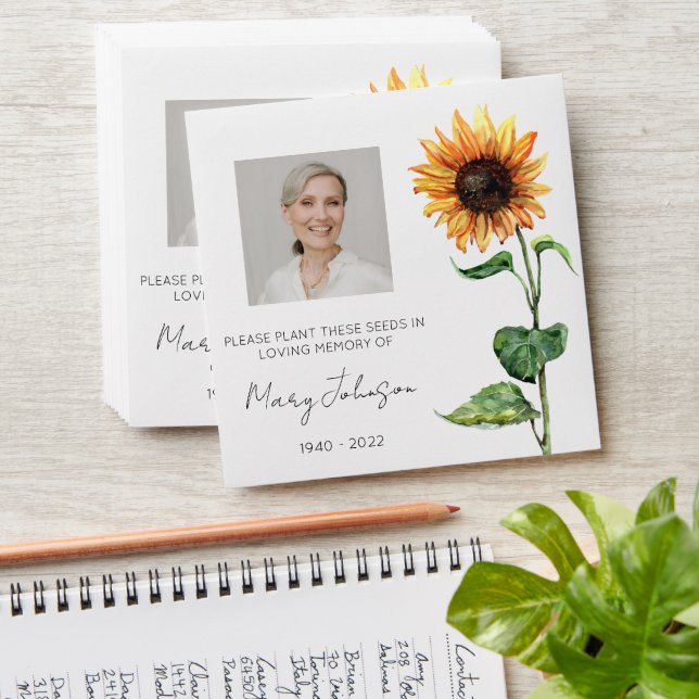 Simple Sunflower Photo Funeral Seed Envelope (Stacked)