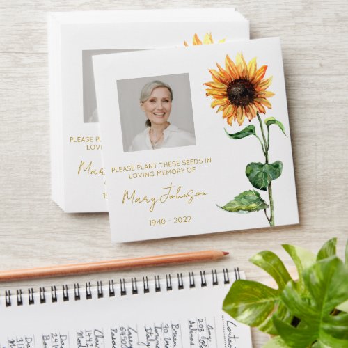 Simple Sunflower Photo Funeral Seed Envelope