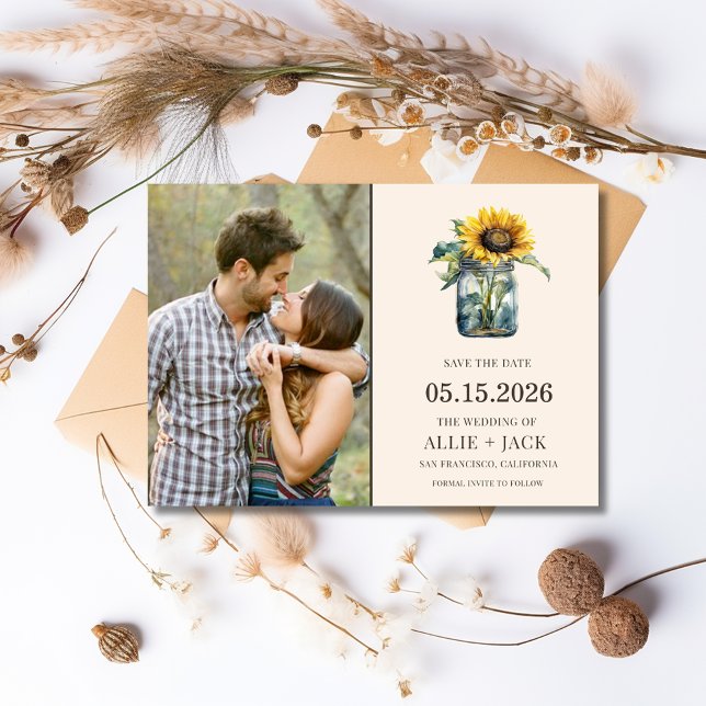 Simple Sunflower Rustic Wedding Photo  Save The Date (Simple Sunflower Rustic Wedding Photo Save The Date)