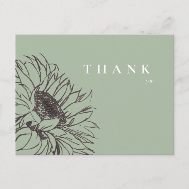 Simple Sunflower Sage Funeral Thank You Postcard (Front)