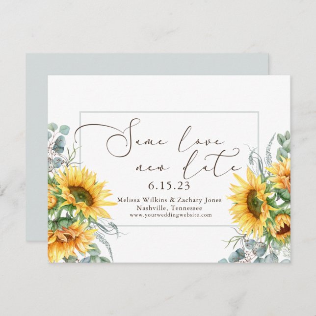 Simple Sunflower Same Love New Date Save The Date (Front/Back)