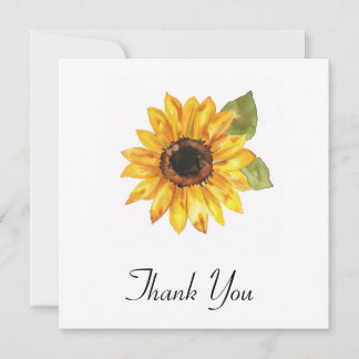 Simple Sunflower Sun Flower Watercolor  Thank You Card