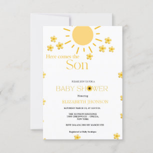 Simple sunflower sunshine flower baby shower invitation