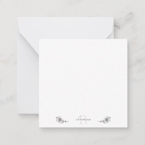 Simple Sunflower Thank You Monogram Blank White Note Card