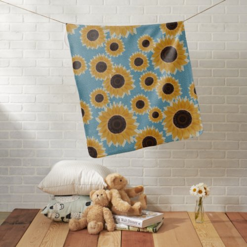 Simple Sunflowers Blue Honeycomb Baby Blanket
