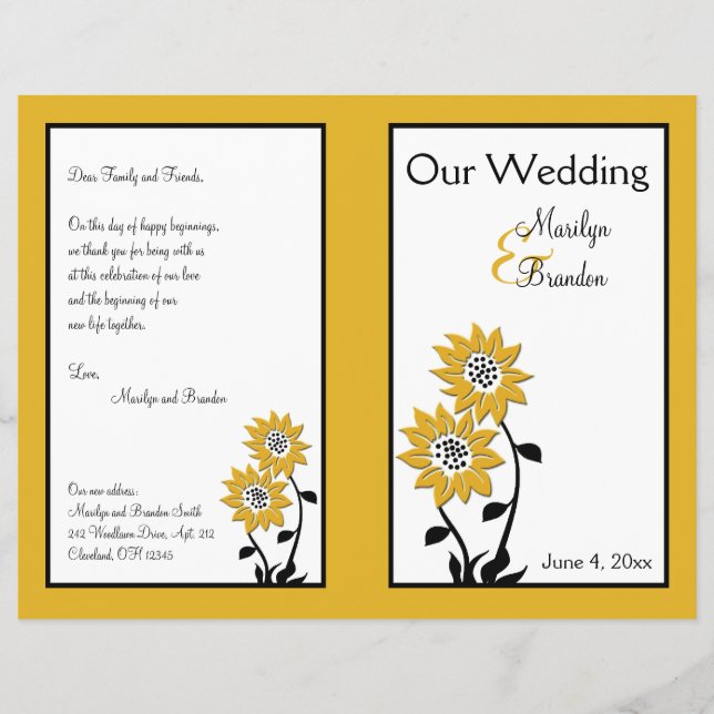 Simple Sunflowers Wedding Program (Front)