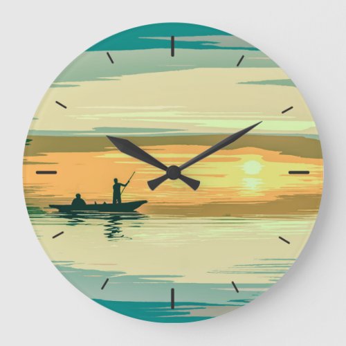 Simple Sunrise Fishing Artwork  Wall Clock