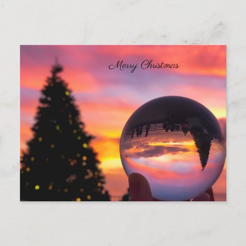 Simple Sunset Christmas tree reflection Holiday Postcard