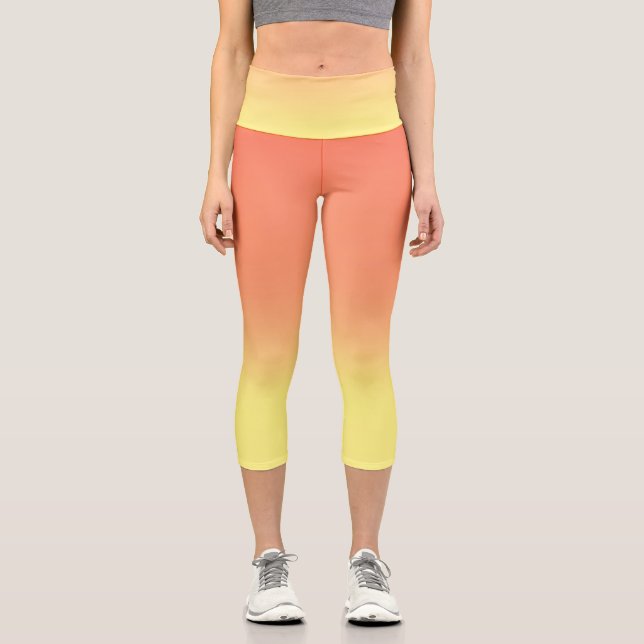 Simple Sunset Ombre Effect Orange Yellow Capri Leggings (Front)
