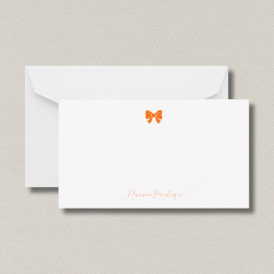 Simple Sunset Orange Chic Bow Handwritten Name Note Card