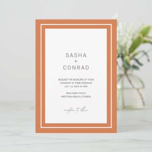 Simple Sunset Orange Double Border Modern Wedding Invitation