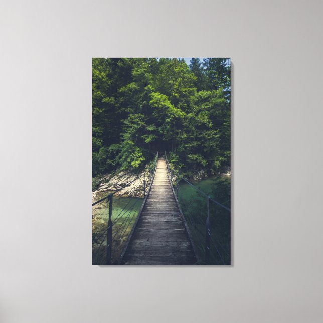 Simple suspension bridge over river Idrijca, Slove Canvas Print (Front)