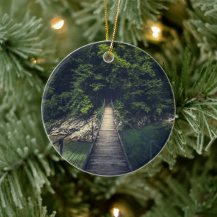 Simple suspension bridge over river Idrijca, Slove Ceramic Ornament