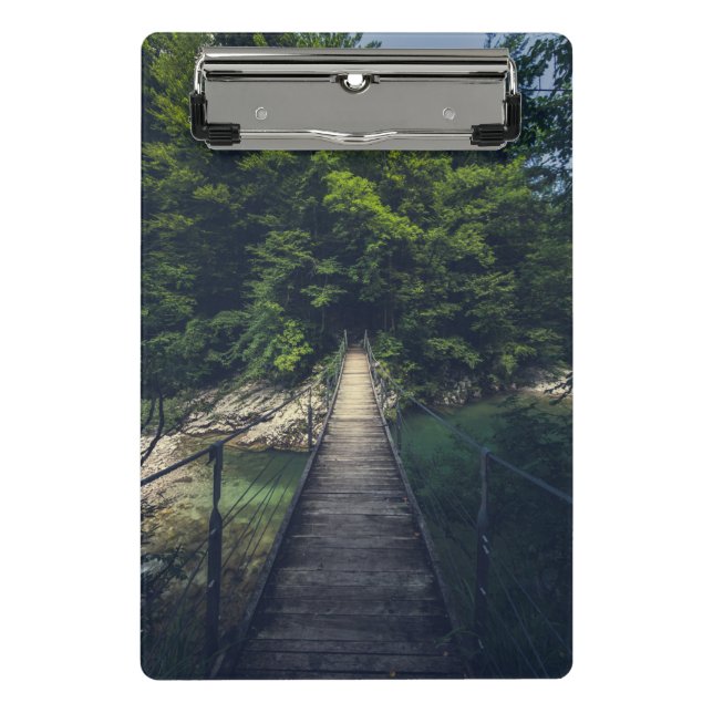 Simple suspension bridge over river Idrijca, Slove Mini Clipboard (Front)