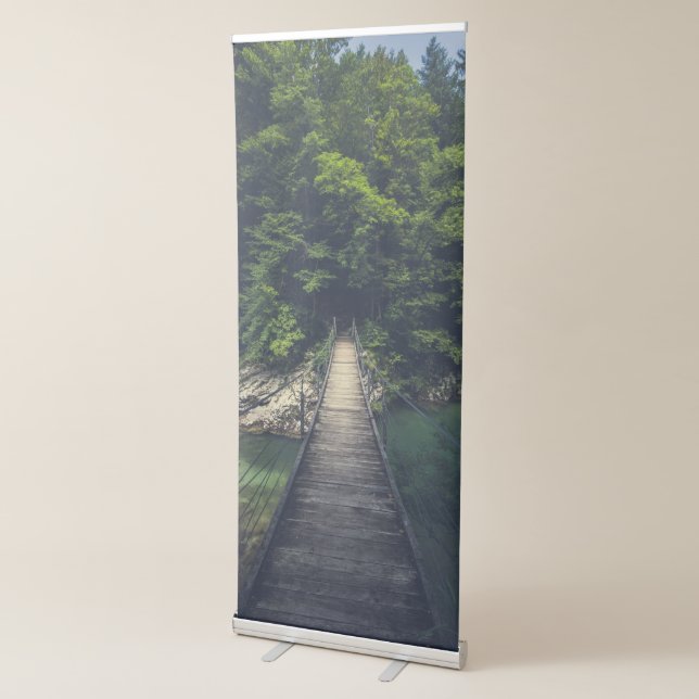 Simple suspension bridge over river Idrijca, Slove Retractable Banner (3/4)