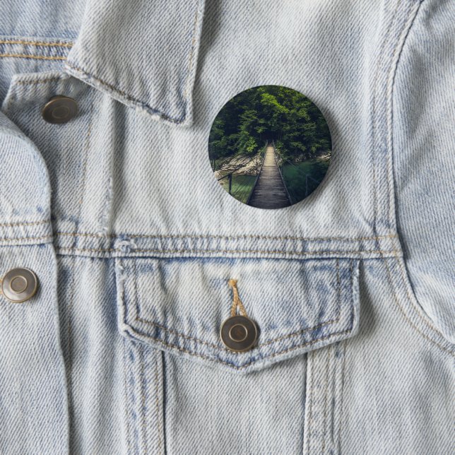 Simple suspension bridge river Idrijca, Slovenia Button (In Situ)