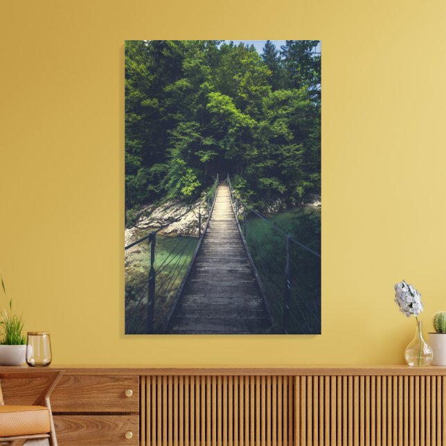 Simple suspension bridge river Idrijca, Slovenia Canvas Print (Insitu(LivingRoom))