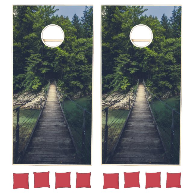 Simple suspension bridge river Idrijca, Slovenia Cornhole Set (Set)