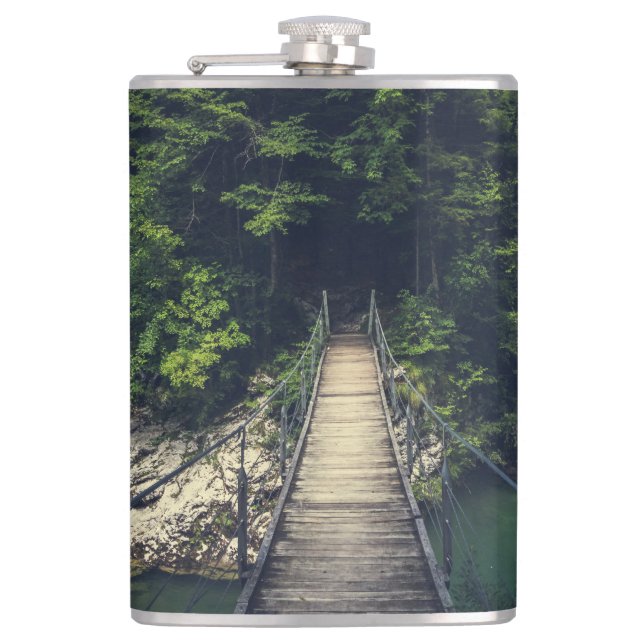 Simple suspension bridge river Idrijca, Slovenia Flask (Front)