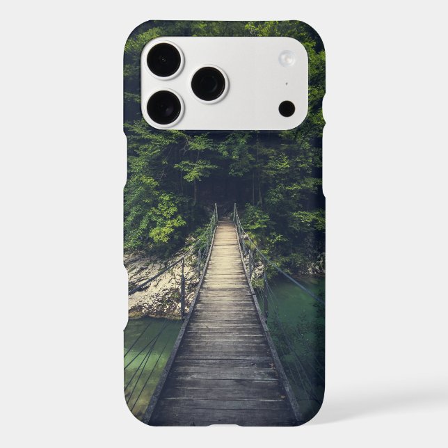 Simple suspension bridge river Idrijca, Slovenia iPhone Case (Back)