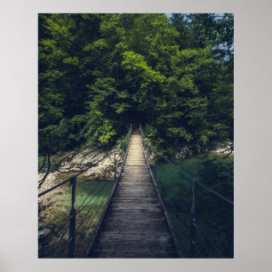 Simple suspension bridge river Idrijca, Slovenia Poster