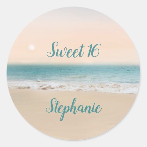 Simple Sweet 16   Beach Theme Party Classic Round Sticker