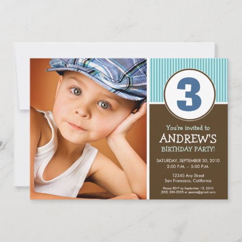 Simple &amp; Sweet Chocolate/Blue Birthday Invite