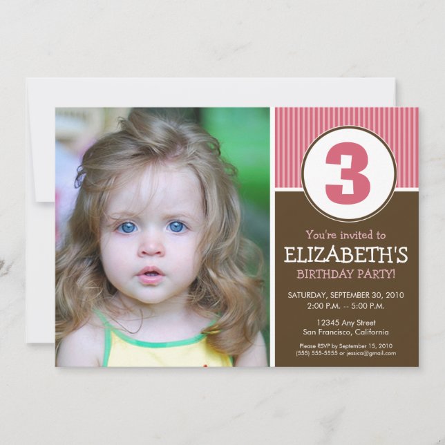 Simple & Sweet Chocolate/Pink Birthday Invite (Front)