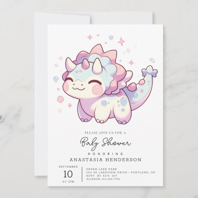 Simple Sweet Dinosaur Baby Shower Invitation (Front)