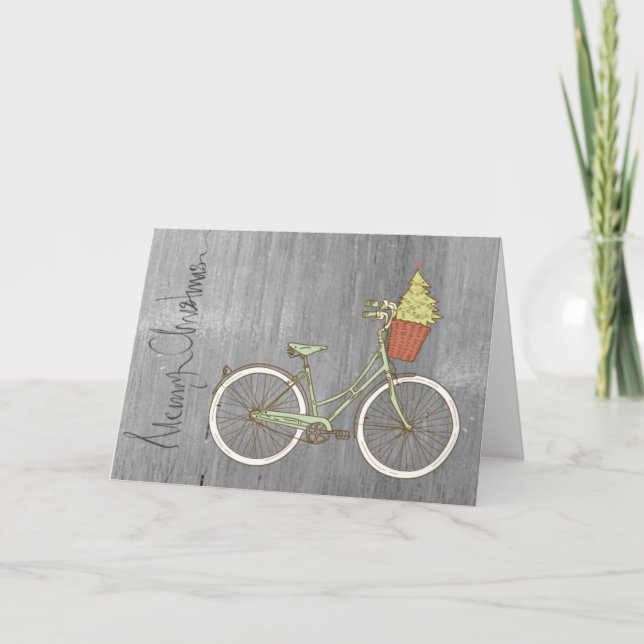 Simple & Sweet Gray Christmas Bike Card (Front)