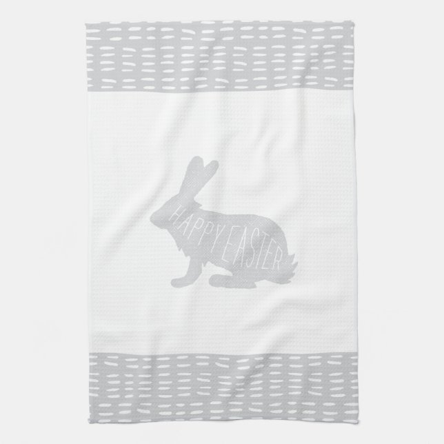 Simple, Sweet Gray Easter Bunny Rabbit Kitchen Towel (Vertical)