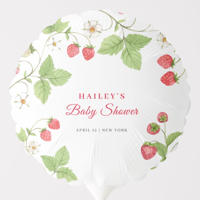 Simple Sweet Greenery Strawberry Baby Shower Balloon (Front)