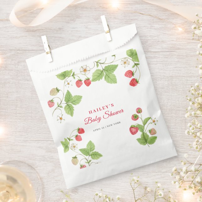 Simple Sweet Greenery Strawberry Baby Shower Favor Bag (Clipped)