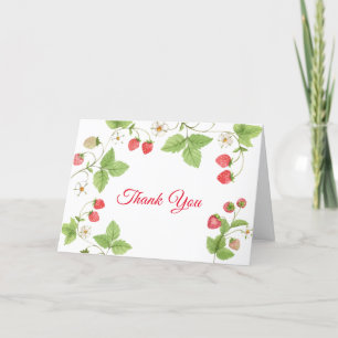 Simple Sweet Greenery Strawberry Baby Shower Letterpress Thank You Card