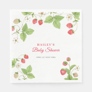 Simple Sweet Greenery Strawberry Baby Shower Napkins