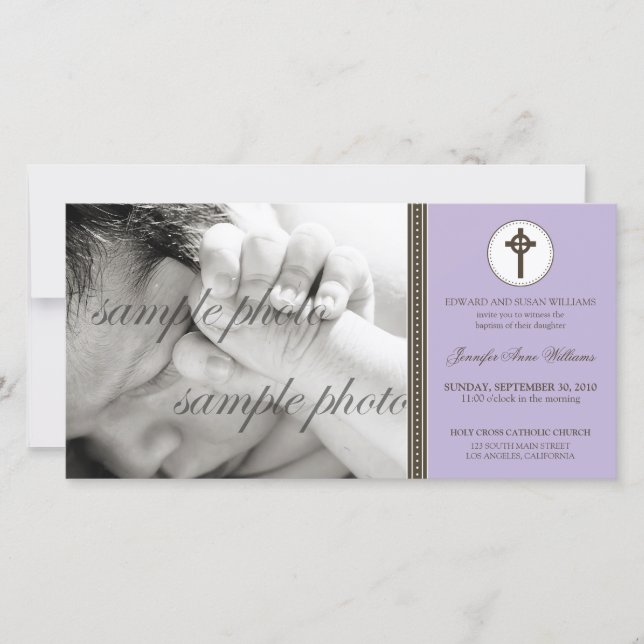Simple & Sweet Lavender Baptism Announcement (Front)
