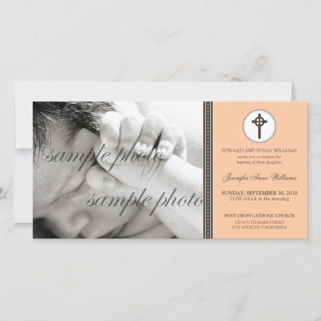 Simple & Sweet Peach Baptism Announcement (Front)
