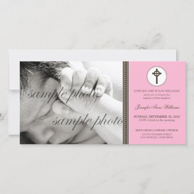 Simple & Sweet Pink Baptism Announcement (Front)