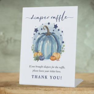 Simple Sweet Pumpkin Baby Boy Shower Diaper Raffle Pedestal Sign
