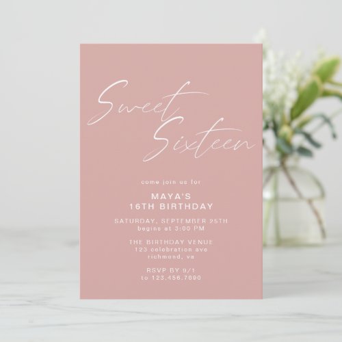 Simple Sweet Sixteen  Blush Pink 16th Birthday Invitation