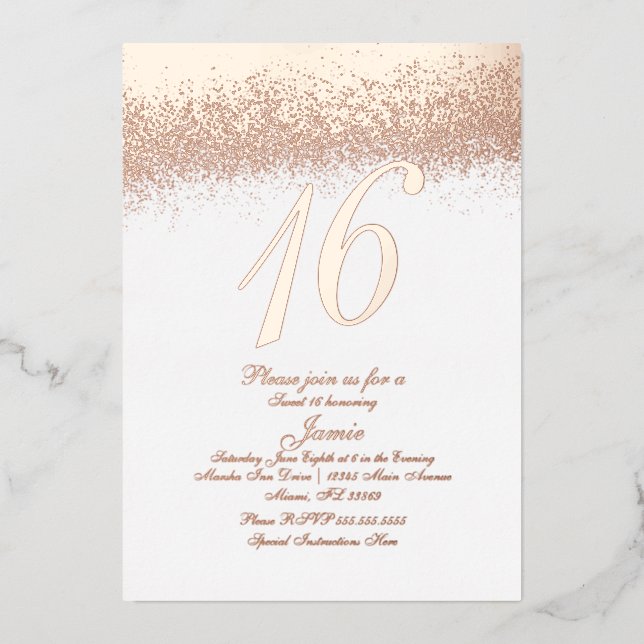 Simple Sweet Sixteen Gold Pressed Glitter  Foil   Foil Invitation (Front)