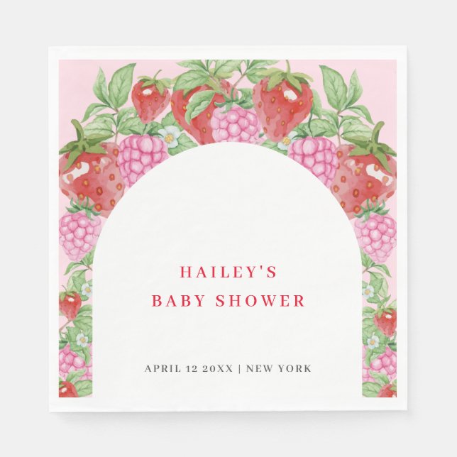 Simple Sweet Strawberry Arch Baby Shower Napkins (Front)