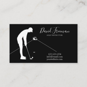 Simple Swing Silhouette Black Golf Instructor Business Card