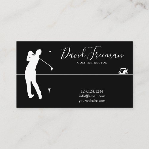 Simple Swing Silhouette Black Golf Instructor Business Card