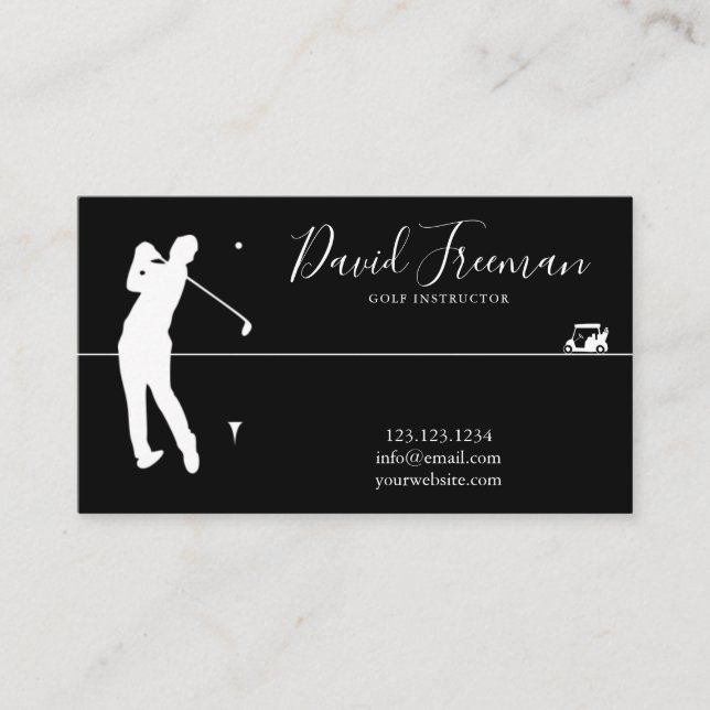 Simple Swing Silhouette Black Golf Instructor Business Card (Front)