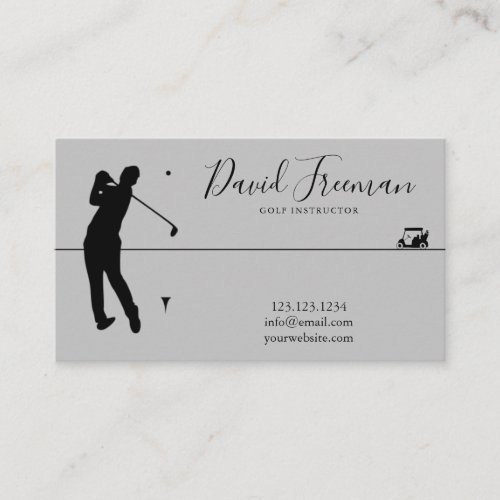 Simple Swing Silhouette Grey Golf Instructor  Business Card