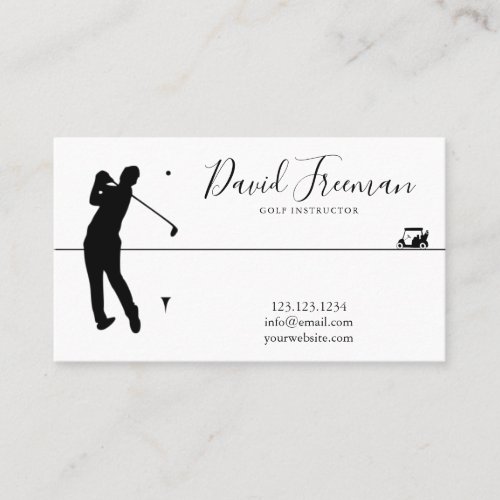 Simple Swing Silhouette White Golf Instructor Business Card