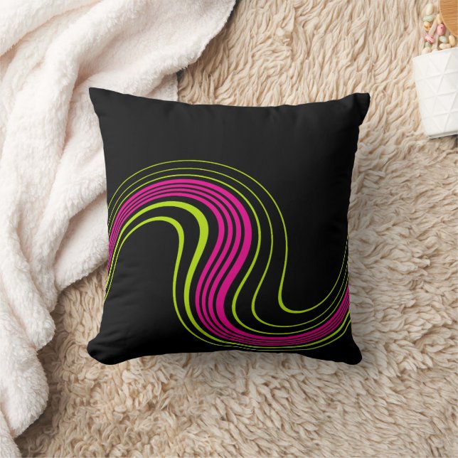 Simple Swirl in Lime Green, Hot Pink and Black Throw Pillow (Blanket)