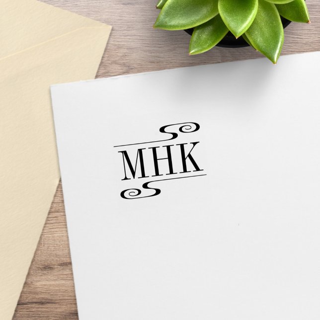 Simple Swirls Monogram Initials 1x1 Rubber Stamp (Creator Uploaded)