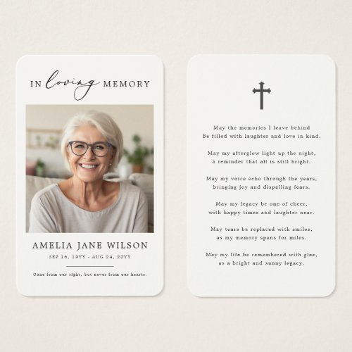 Simple Sympathy Funeral Memorial Prayer Photo Card